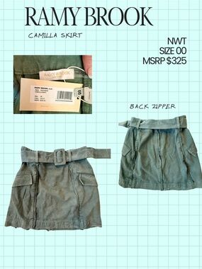 Ramy Brook Camilla Olive Green Belted Mini Skirt